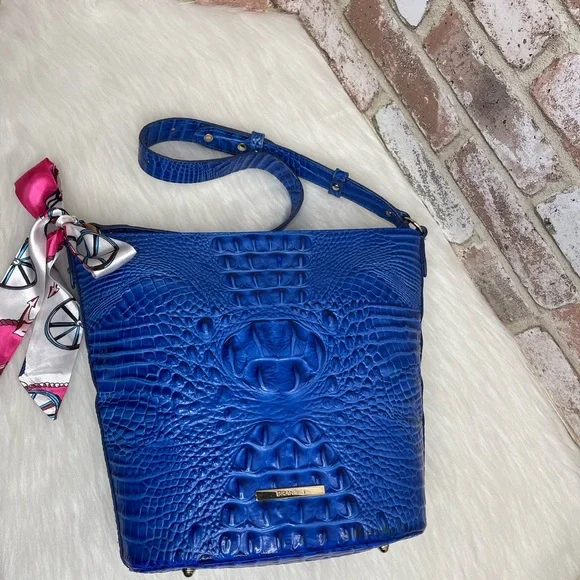 Brahmin Blue Croc-Embossed Shoulder Bag - Picture 4 of 14